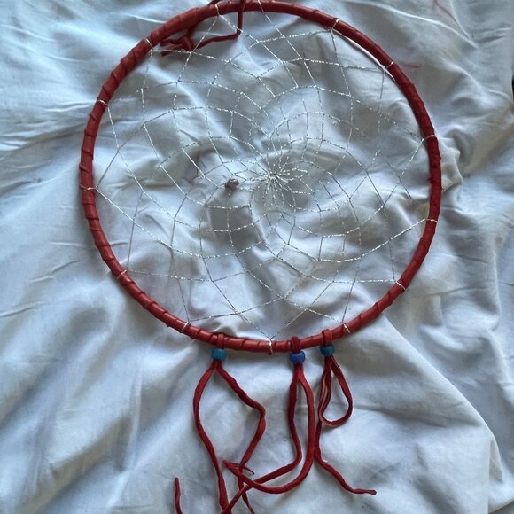 Lot of 5 Dreamcatcher Style Wall Hangings Leather Wrapped Hoops Beads & Feathers - Picture 7 of 10